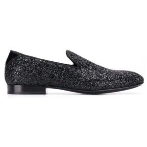 Jimmy Choo Black Glitter Slip-On Loafers